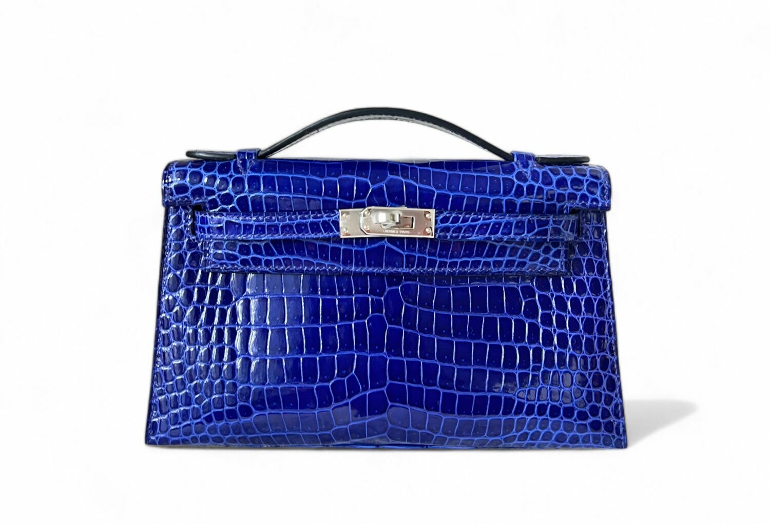 KELLY CLUTCH BLEU ELECTRIQUE ALLIGATOR PHW