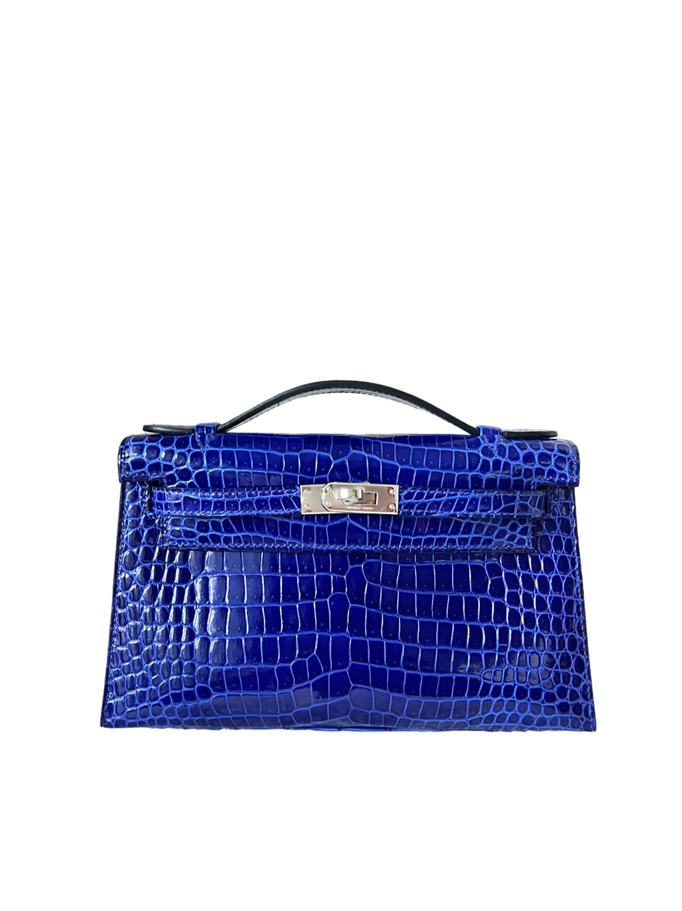 KELLY CLUTCH BLEU ELECTRIQUE ALLIGATOR PHW