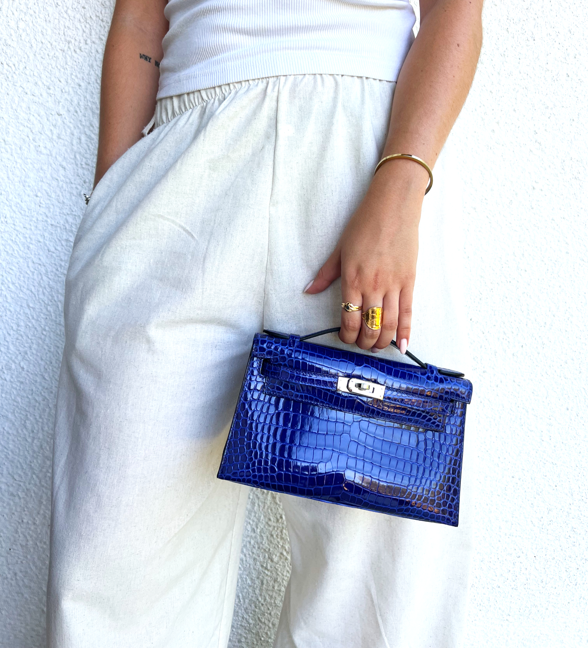 KELLY CLUTCH BLEU ELECTRIQUE ALLIGATOR PHW